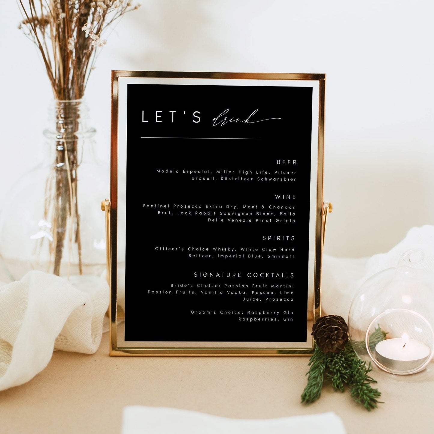 Nina Minimalist Wedding Bar Menu