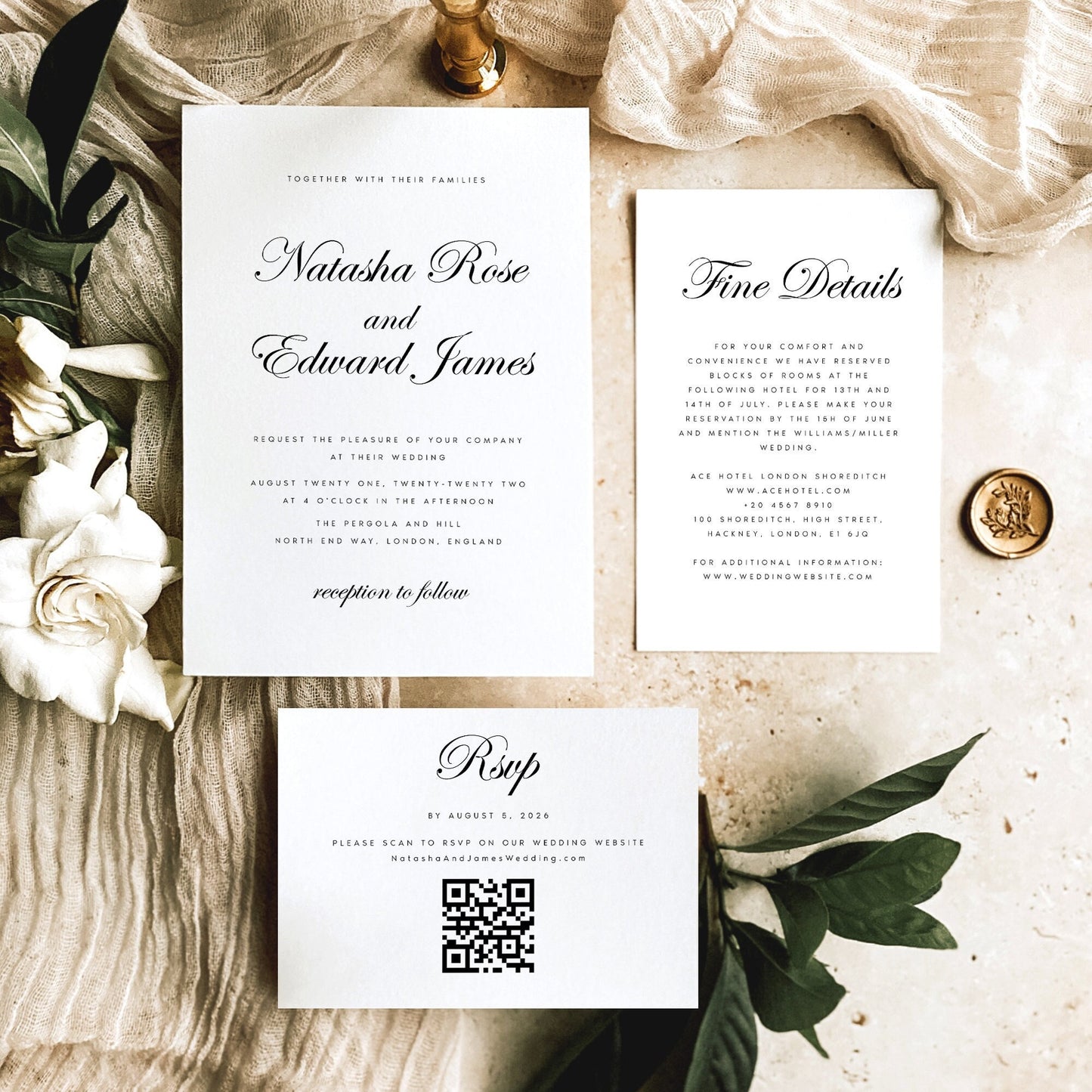 Natasha Script Wedding Invitation Set Template