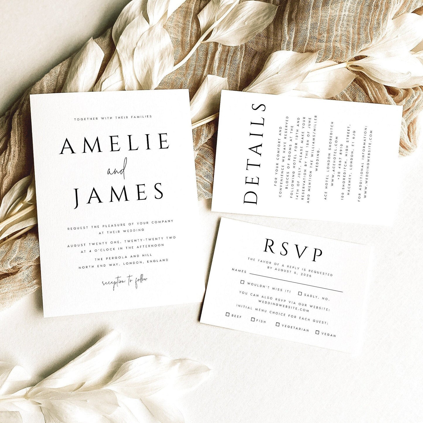 Amelie Minimalist Wedding INVITATION Set Template