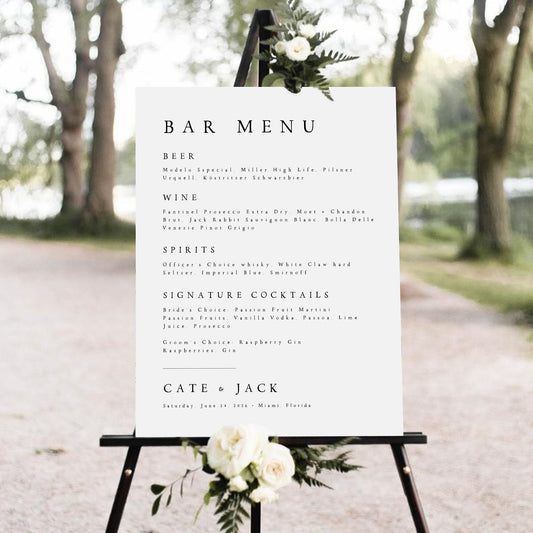 Cate Editable Wedding Bar Menu Sign