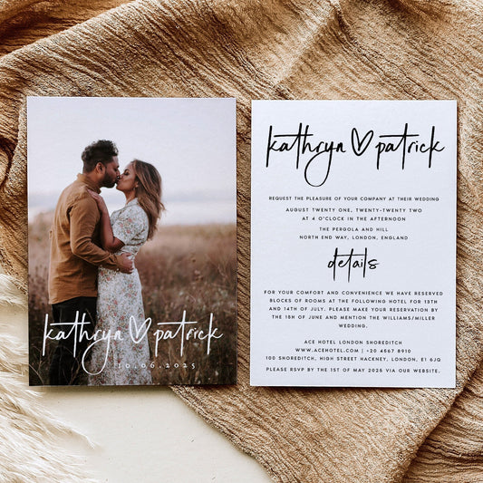 Kathryn Minimalist Photo Wedding Invitation Set