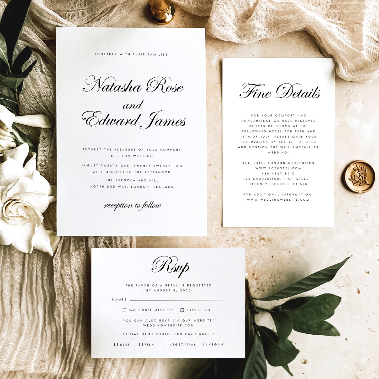 Natasha Script Wedding Invitation Set Template