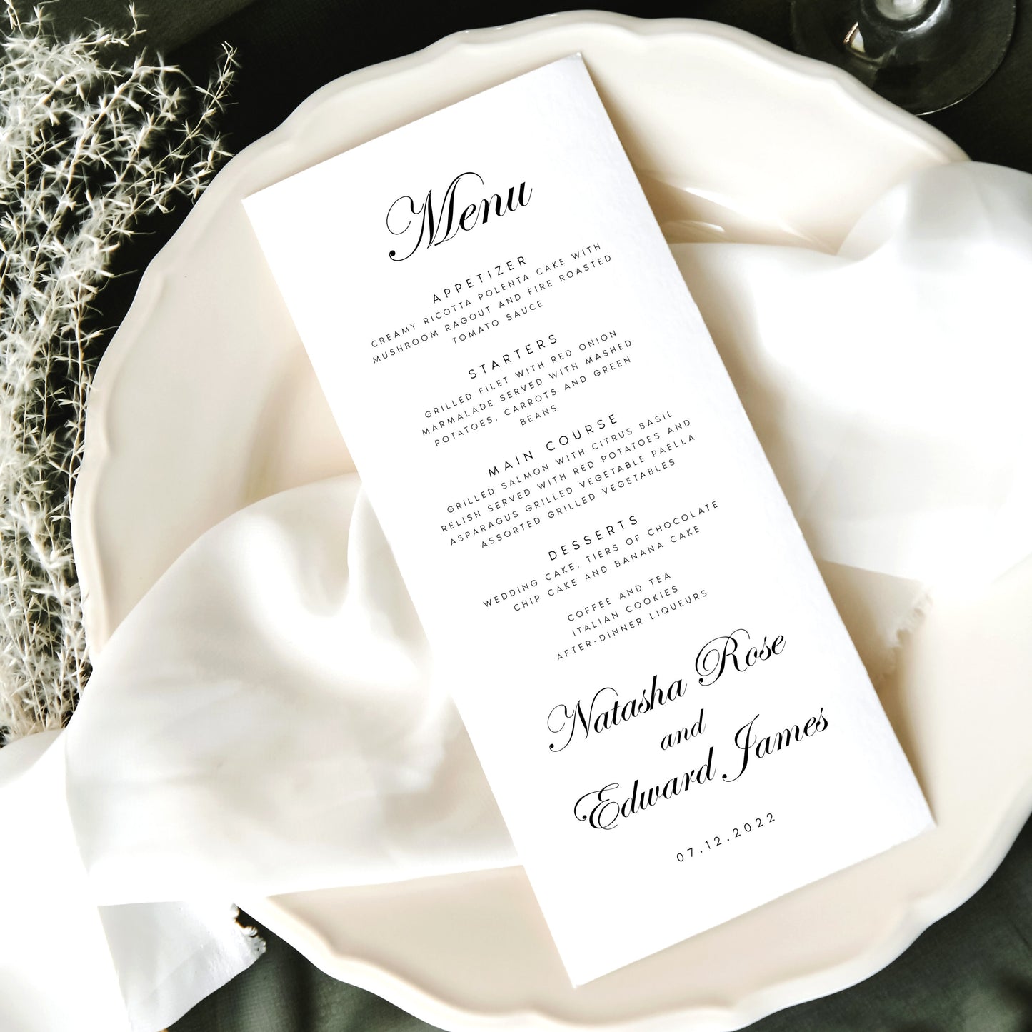 Natasha Classic Calligraphy Wedding Menu Template