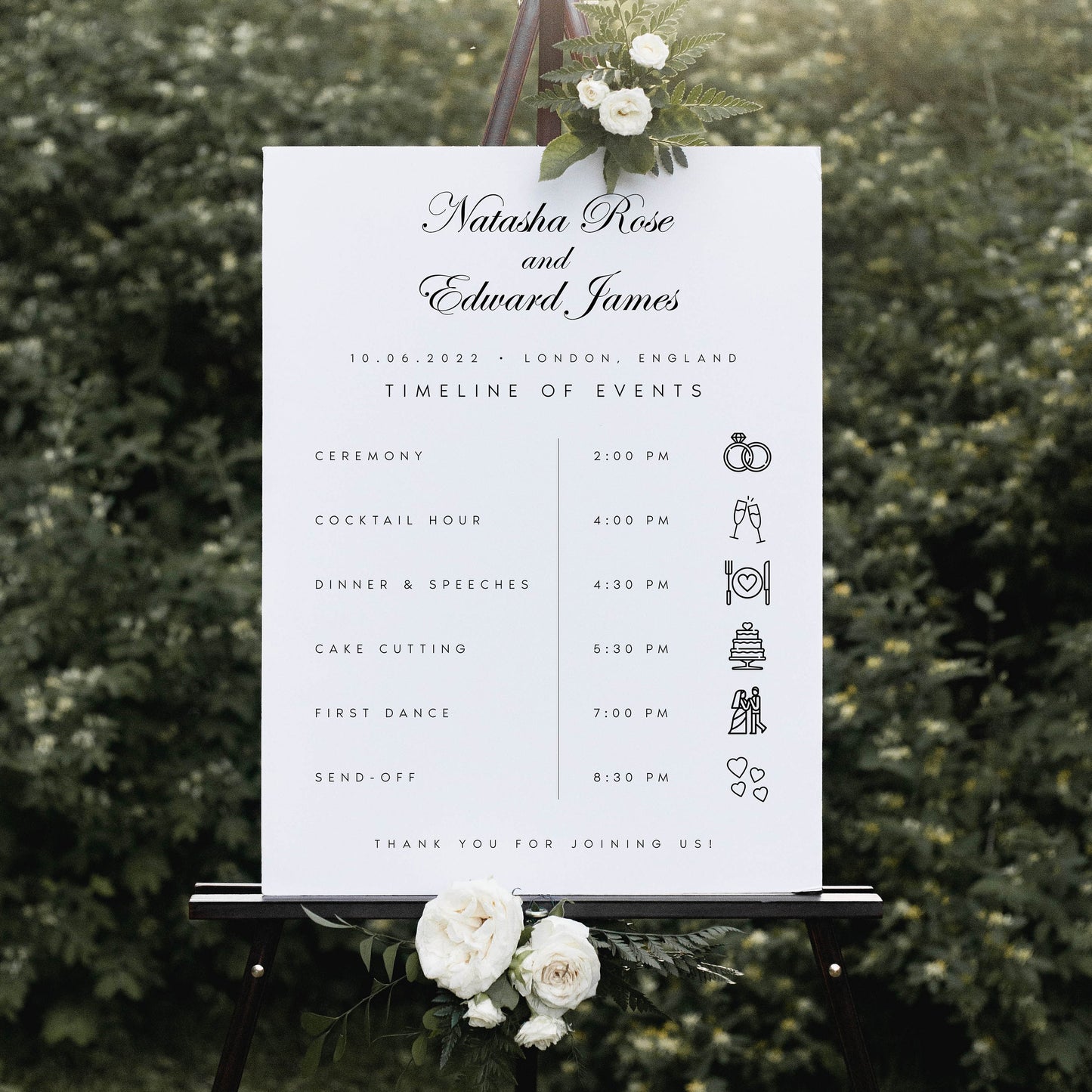 Natasha Classic Wedding Order of Events Timeline Sign Template