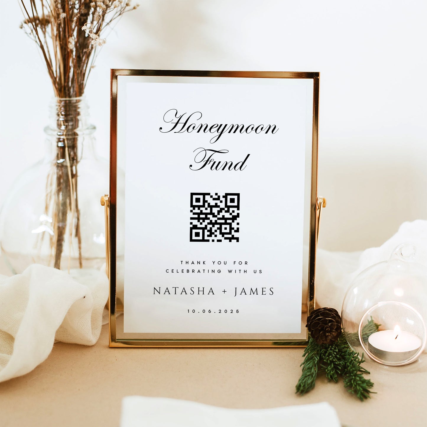 Natasha Honeymoon Fund QR Code Sign Template