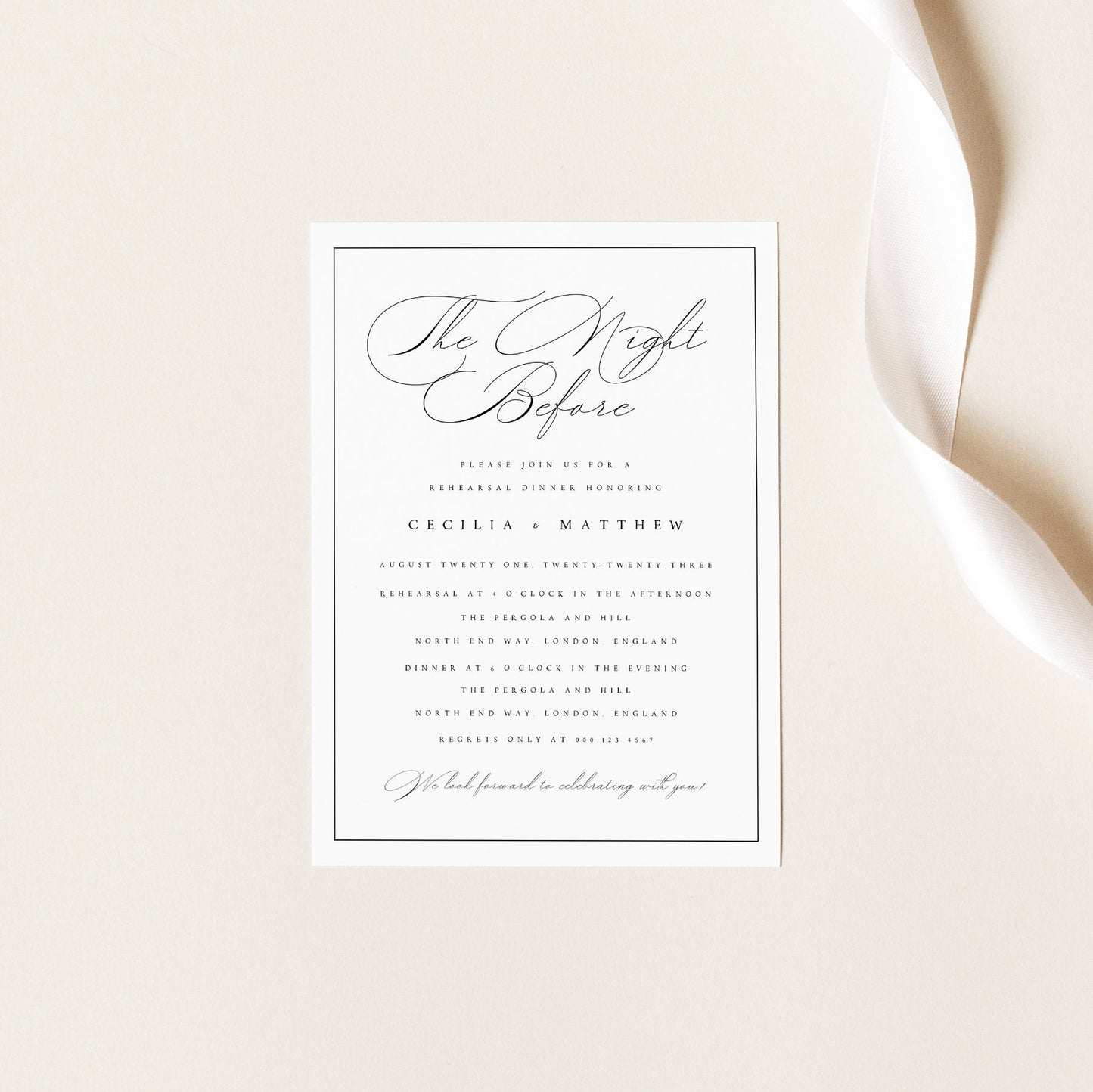 Cecilia Calligraphy Wedding Rehearsal Invitation Template