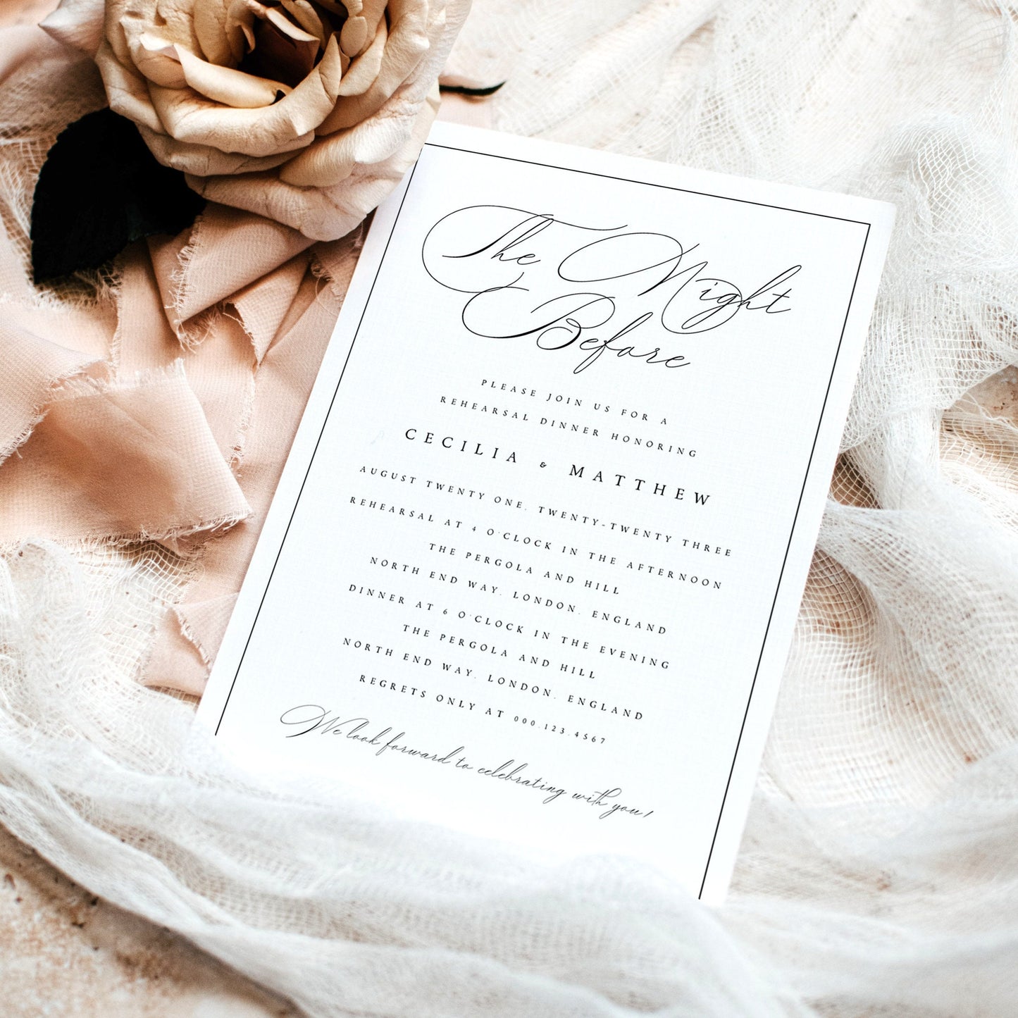 Cecilia Calligraphy Wedding Rehearsal Invitation Template