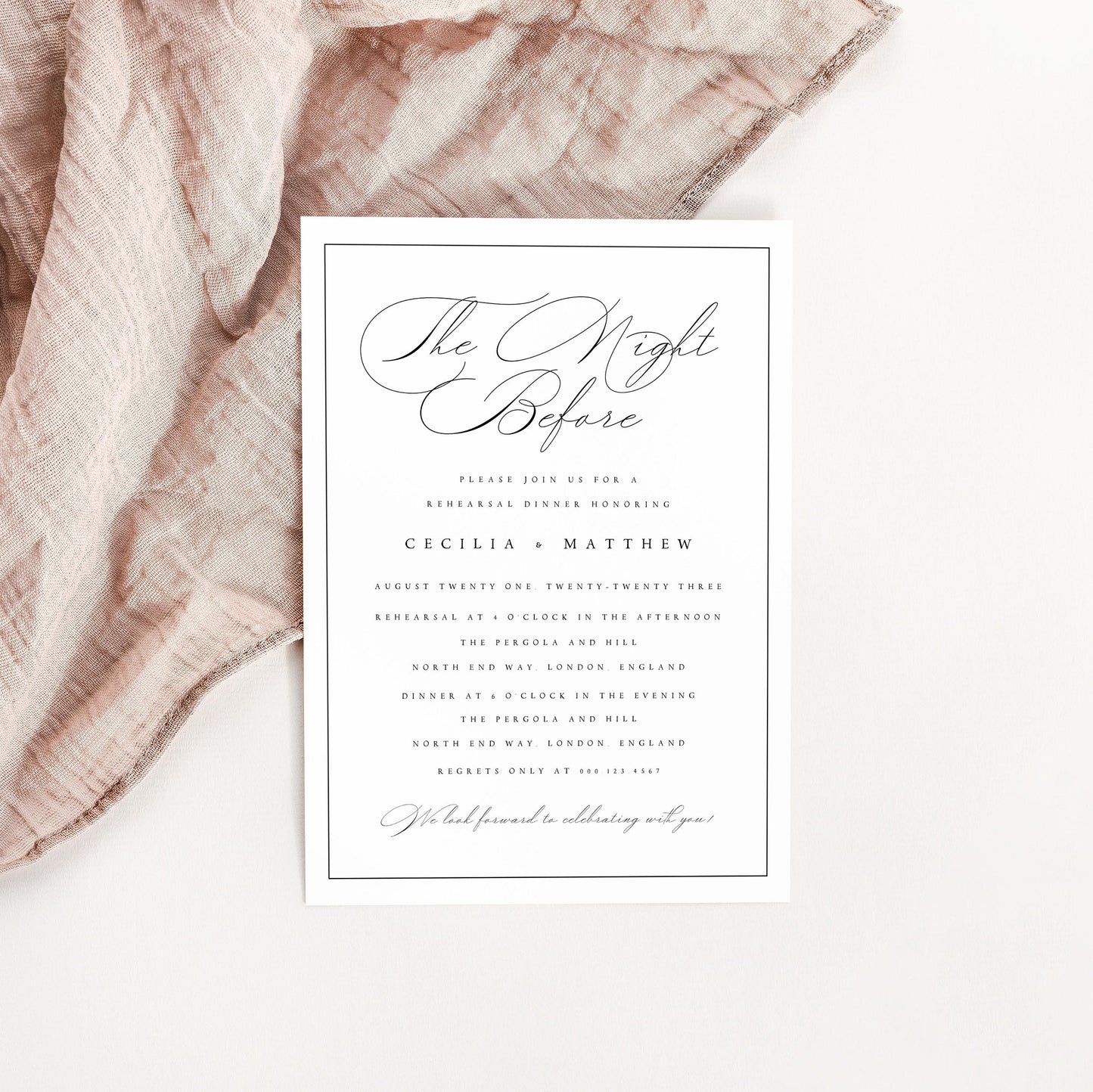 Cecilia Calligraphy Wedding Rehearsal Invitation Template