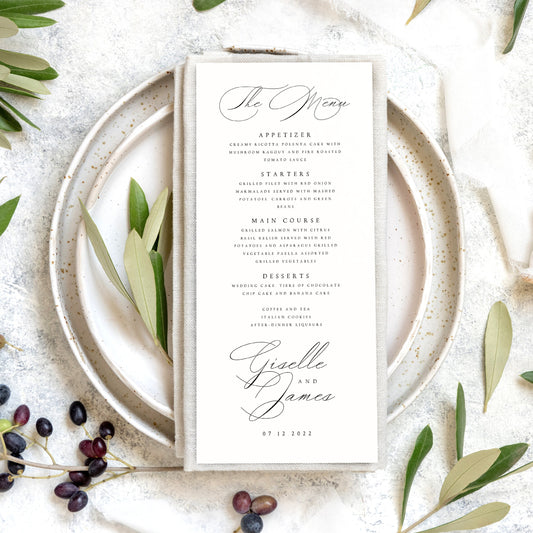 Giselle Minimalist Wedding Menu Template