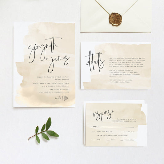 Gwyneth Beige Watercolor Wedding Invitation