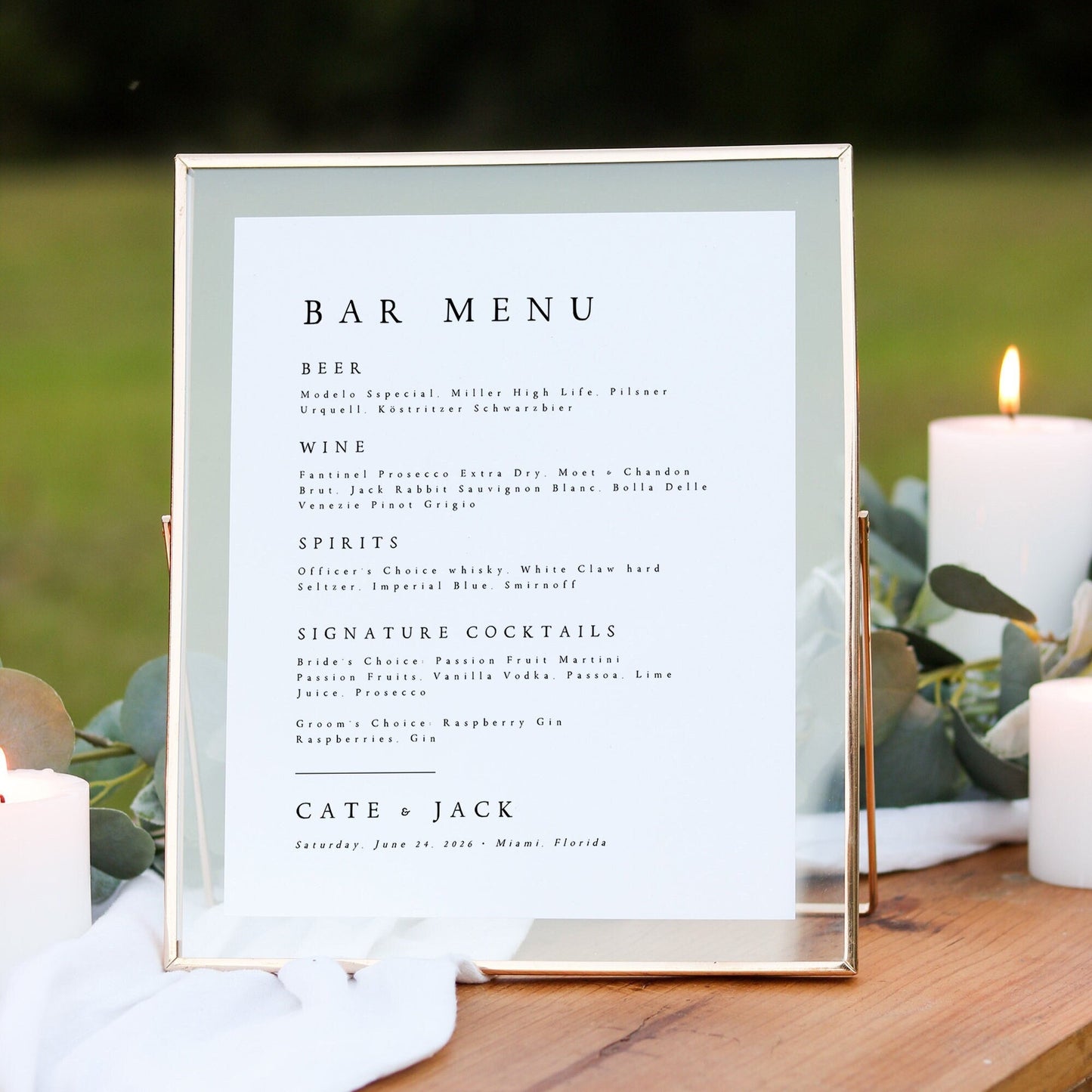 Cate Wedding Bar Menu Template