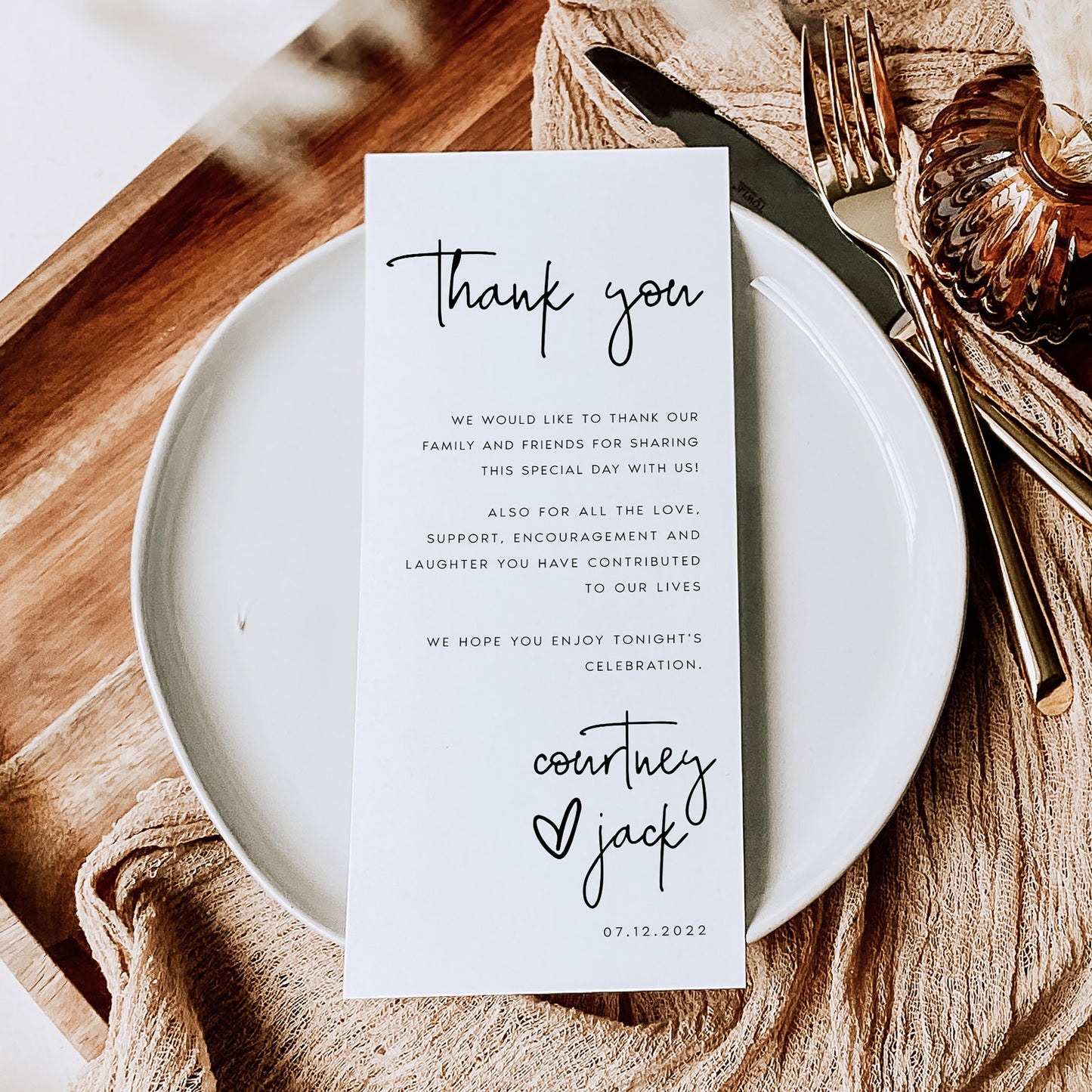 Courtney Modern Wedding Table Thank You Card Template