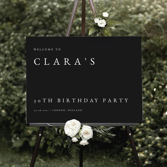 Clara Black Welcome Birthday Party Sign