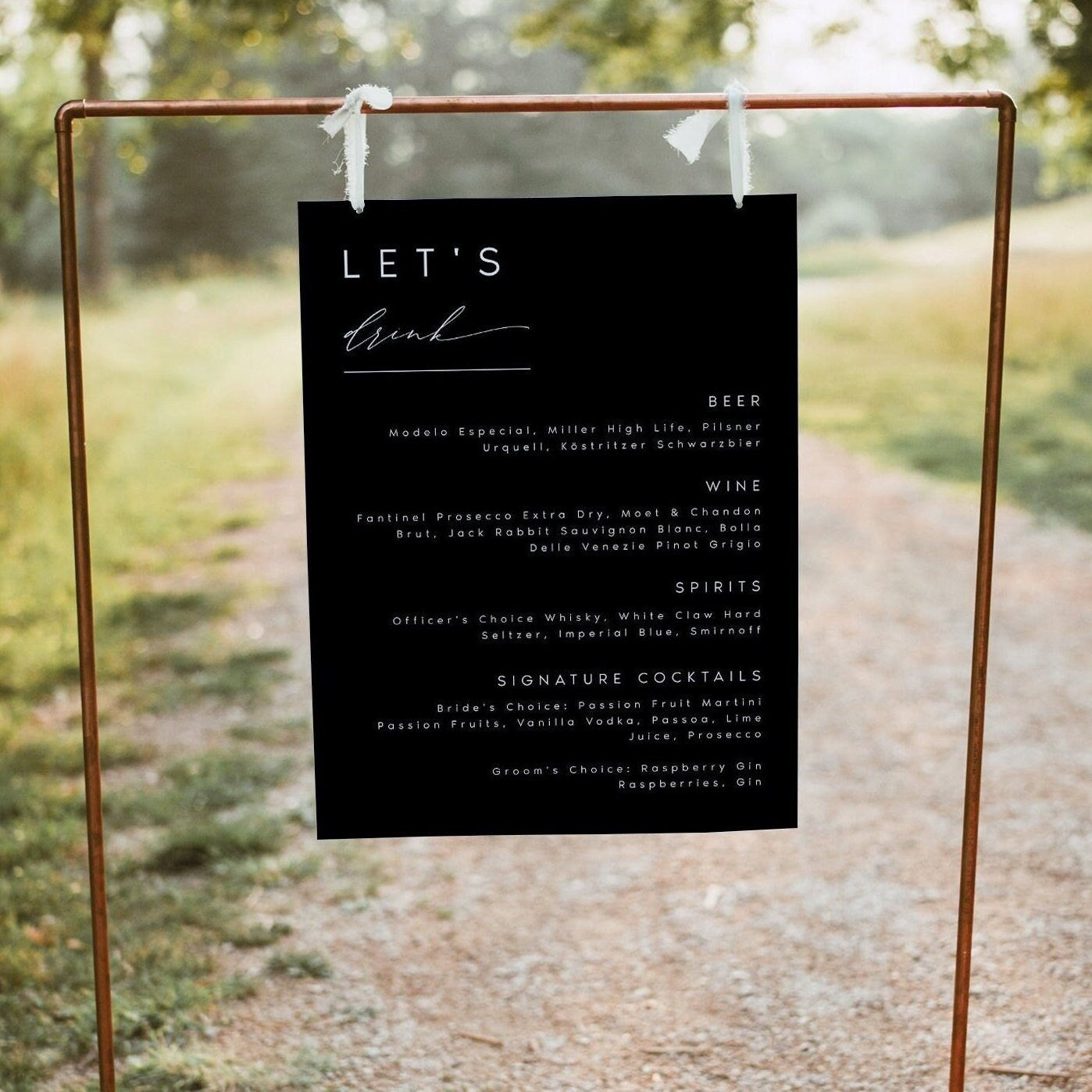 Nina Modern Editable Wedding Bar Menu Sign