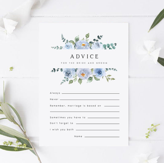 Amy Blue Bridal Shower Advice Card Template