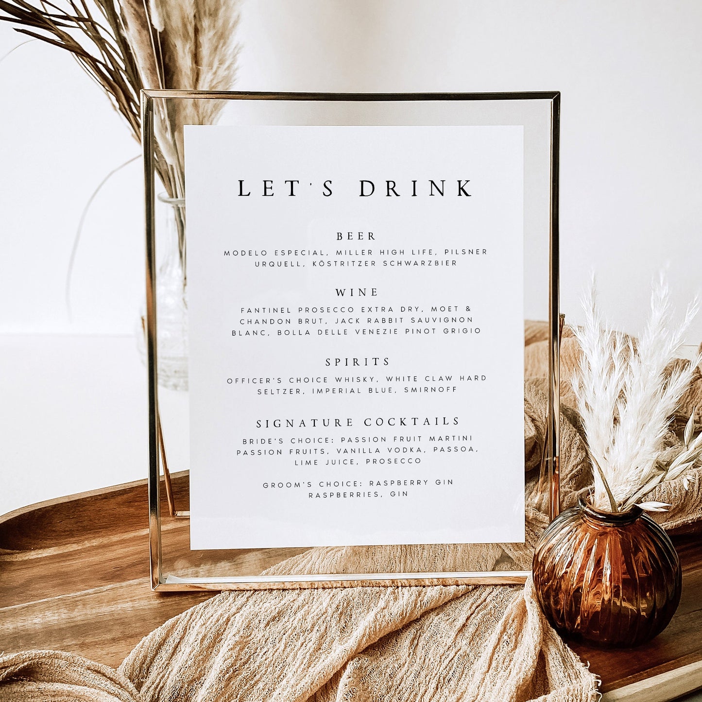 Elizabeth Wedding Bar Menu Sign