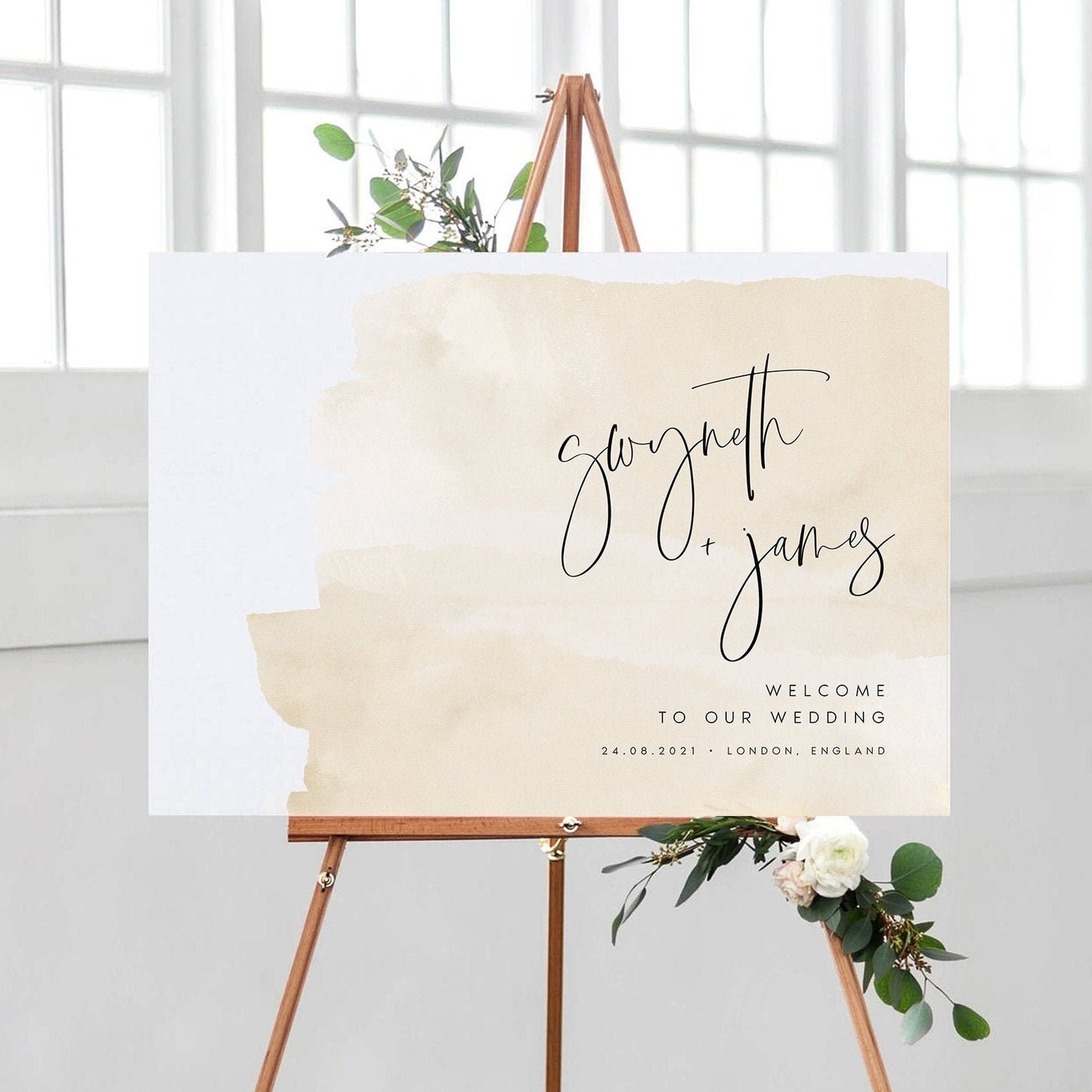 Gwyneth Beige Horizontal Wedding Welcome Sign