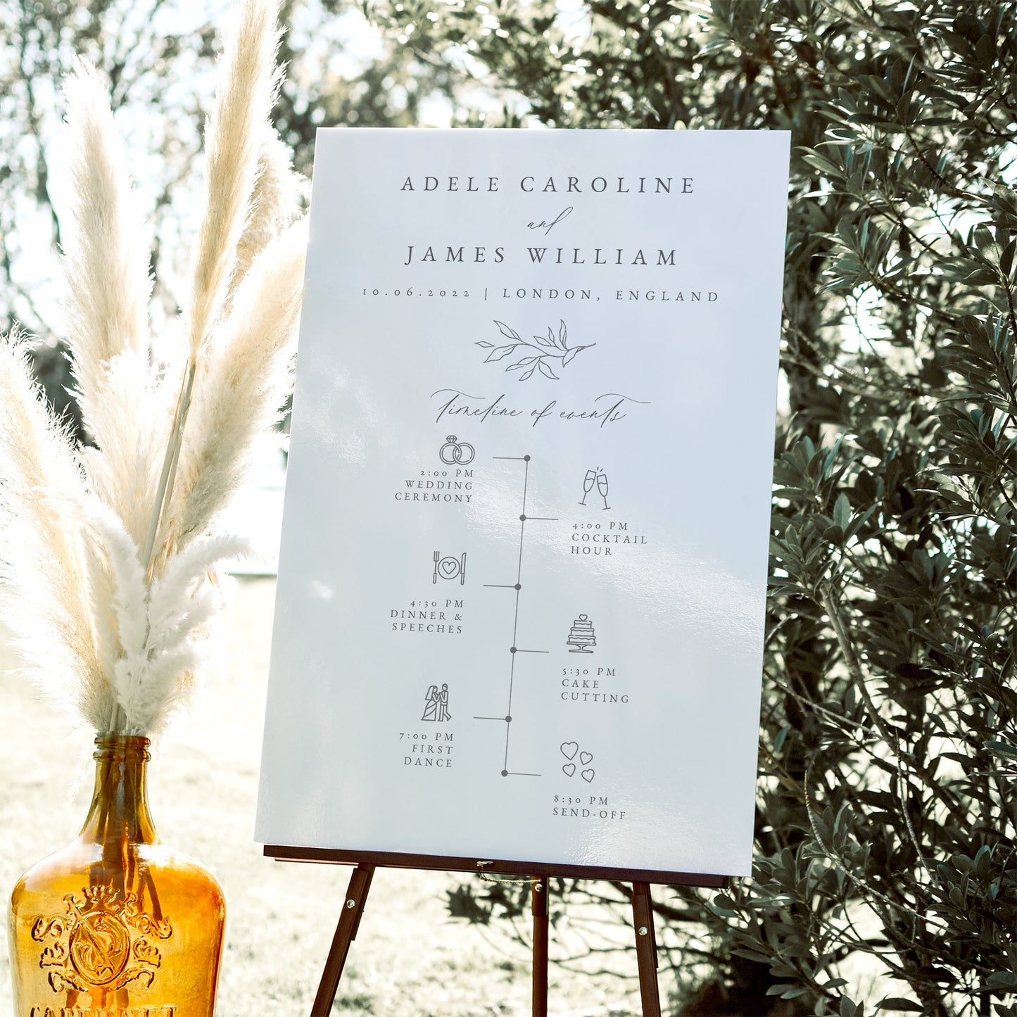 Adele Botanical Wedding Order of Events Timeline Sign Template