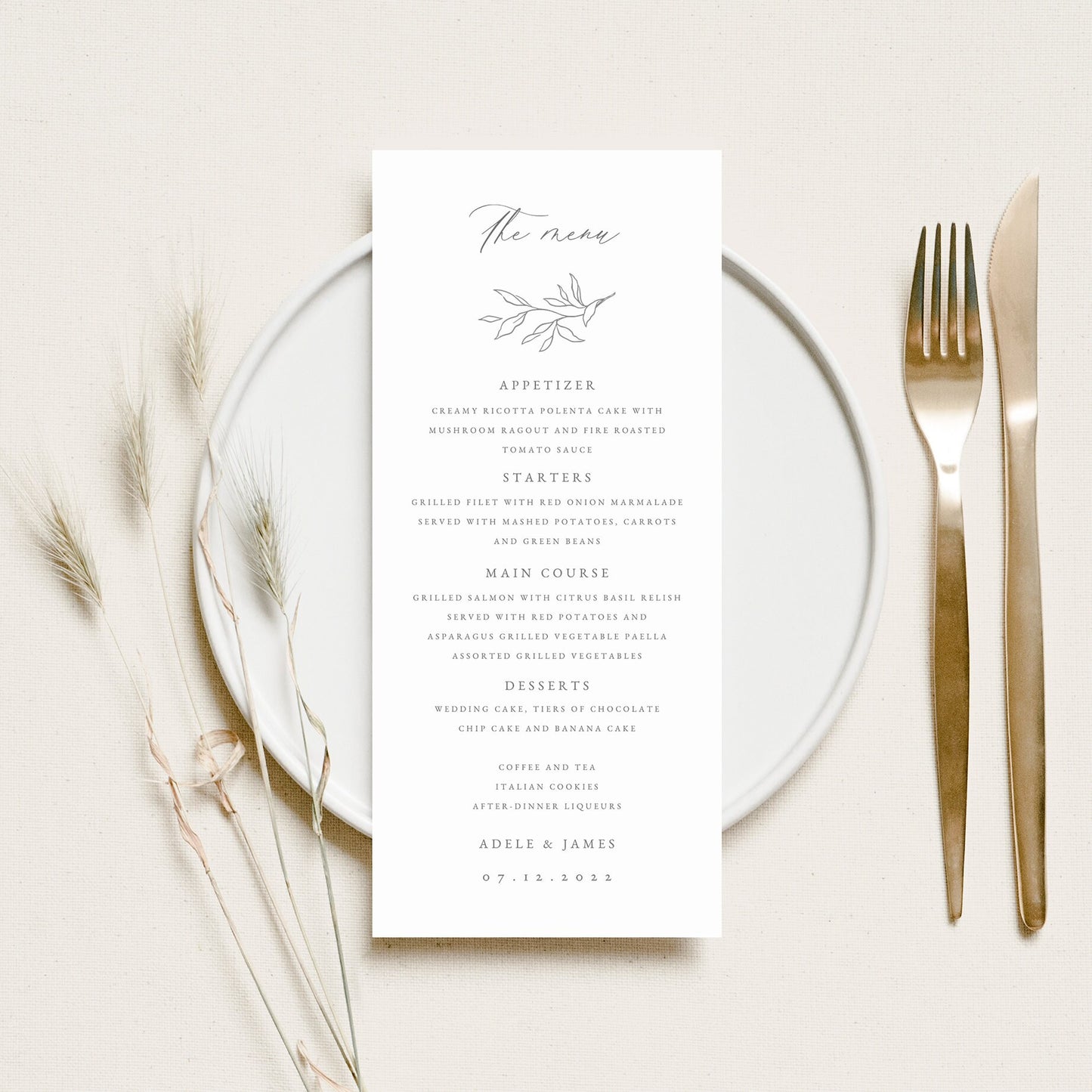 Adele Botanical Wedding Menu Template