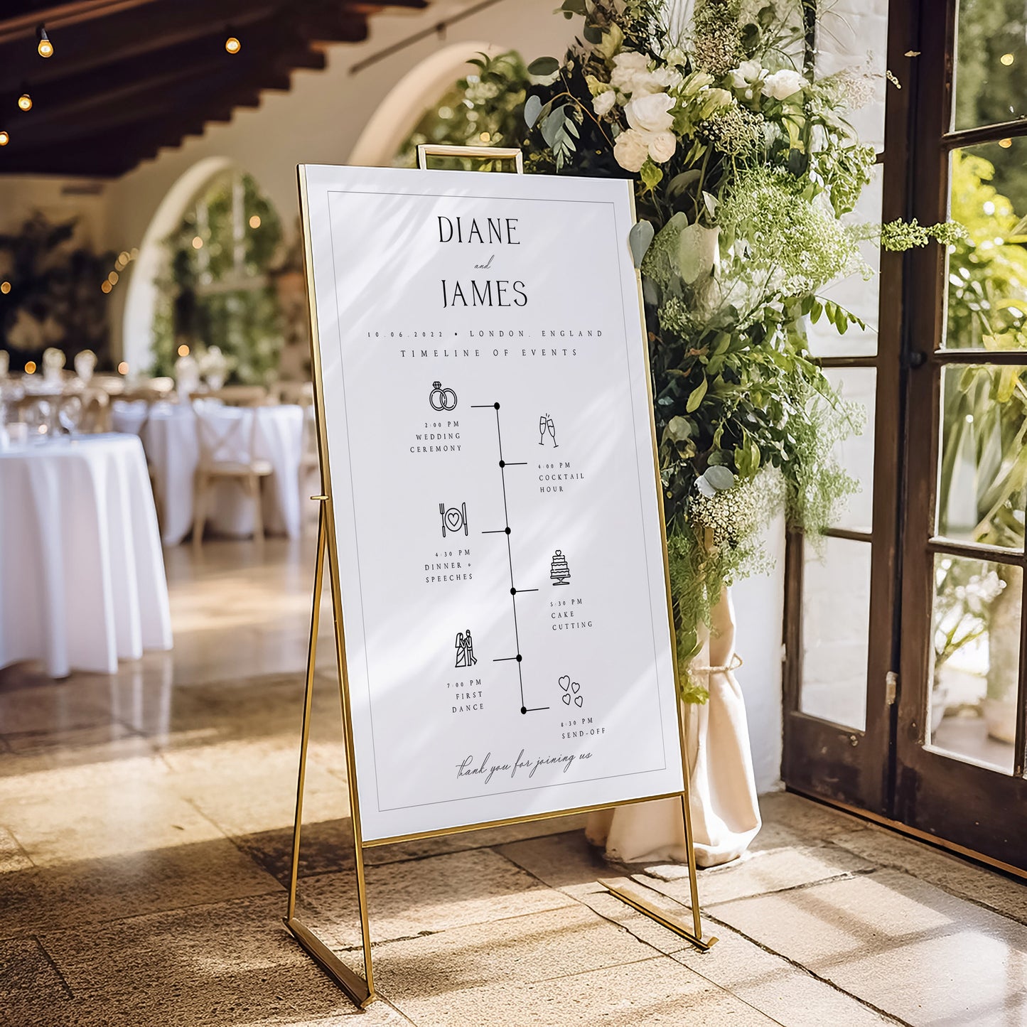 Diane Elegant Wedding Order of Events Timeline Sign Template