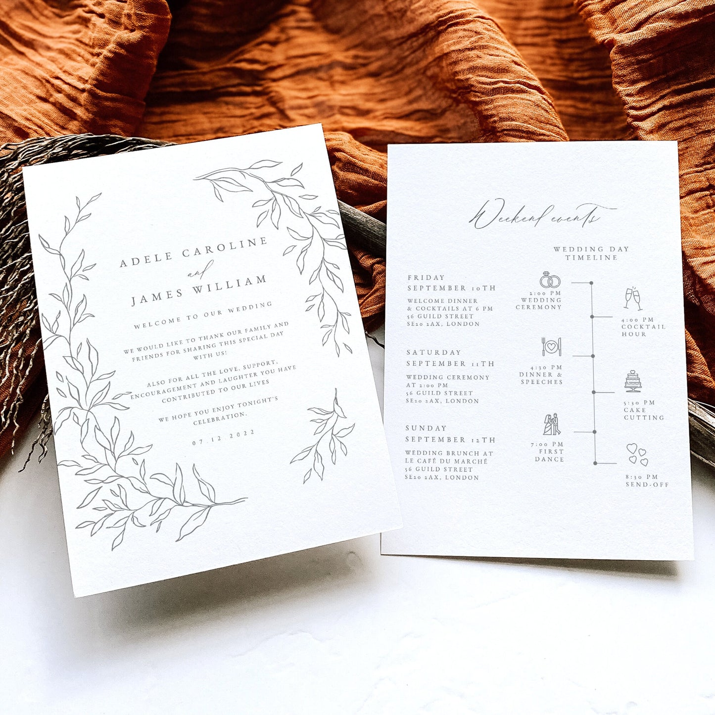 Adele Wedding Itinerary Timeline Card Template