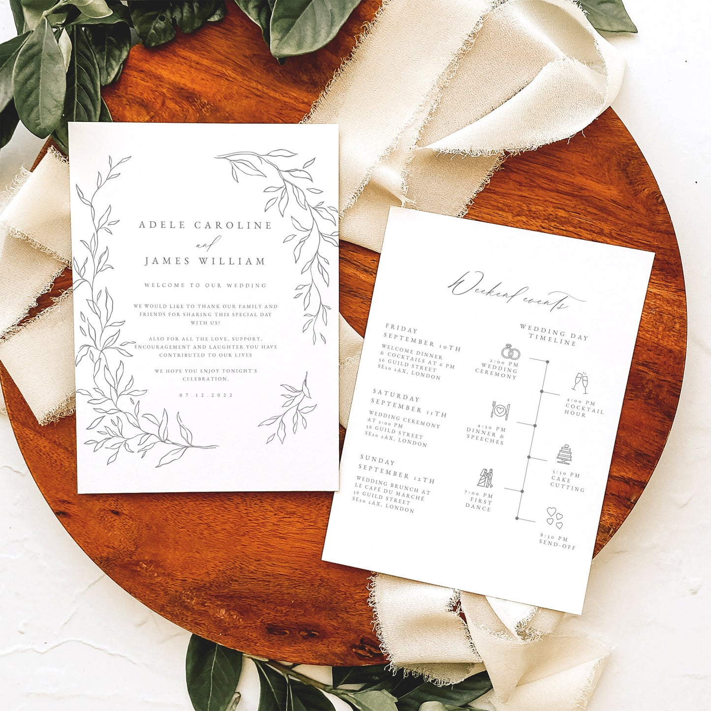 Adele Wedding Itinerary Timeline Card Template