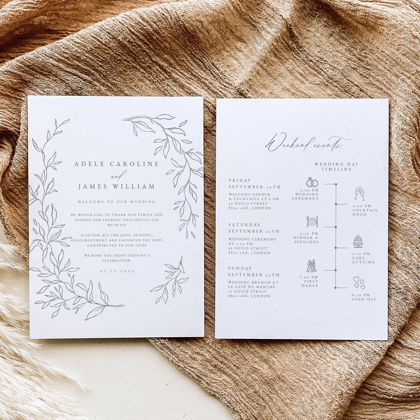 Adele Wedding Itinerary Timeline Card Template