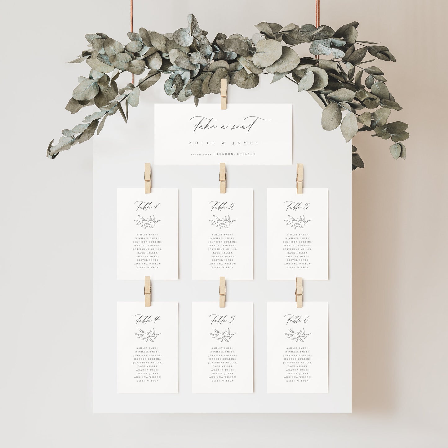 Adele Botanical Wedding Seating Card Template