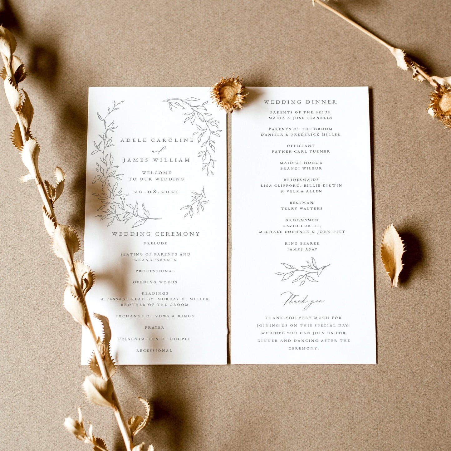 Adele Botanical Wedding Program Template