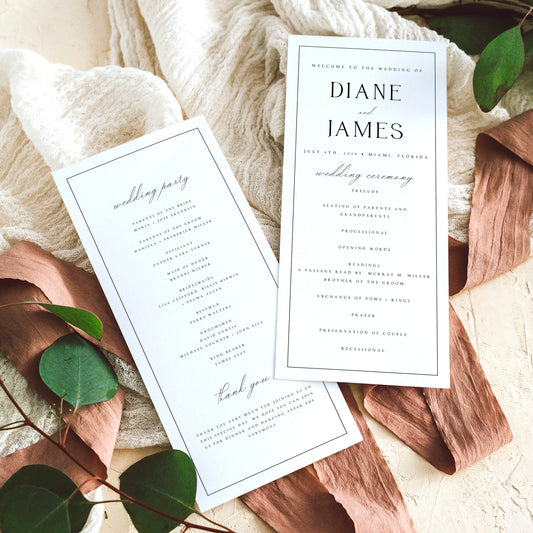 Diane Editable Wedding Program Template with Border