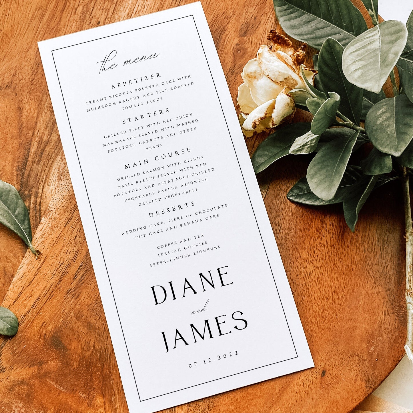 Diane Printable Wedding Menu Template