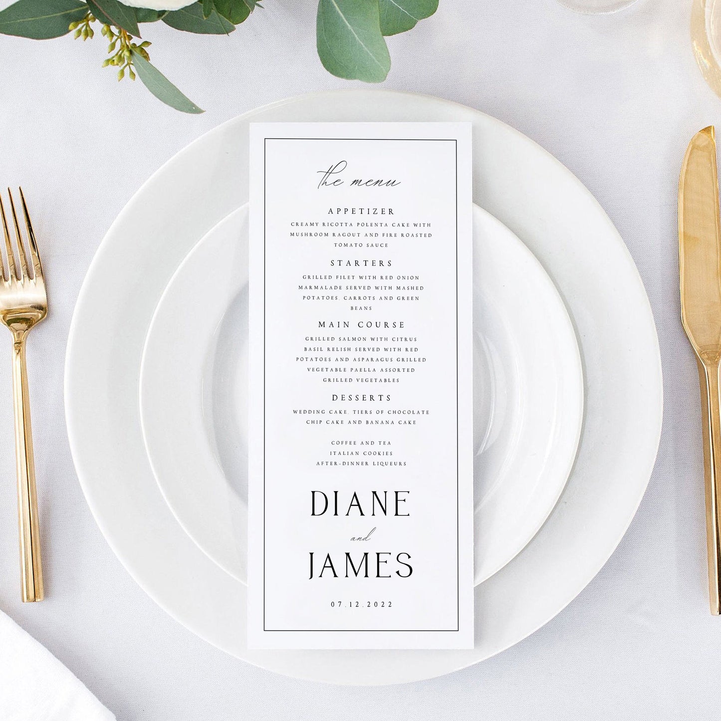 Diane Printable Wedding Menu Template