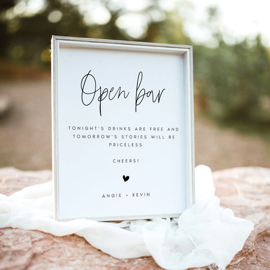 Angie Wedding Open Bar Sign Template