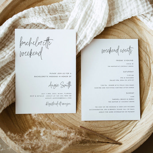 Angie Bachelorette Invitation and Itinerary Template