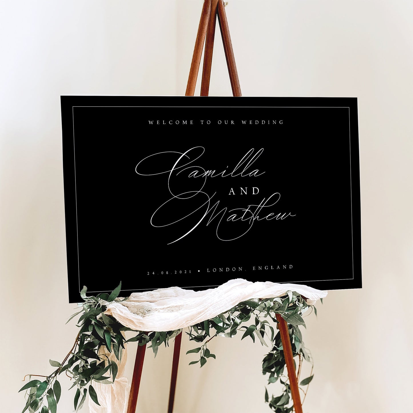 Camilla Black Wedding Welcome Sign Template