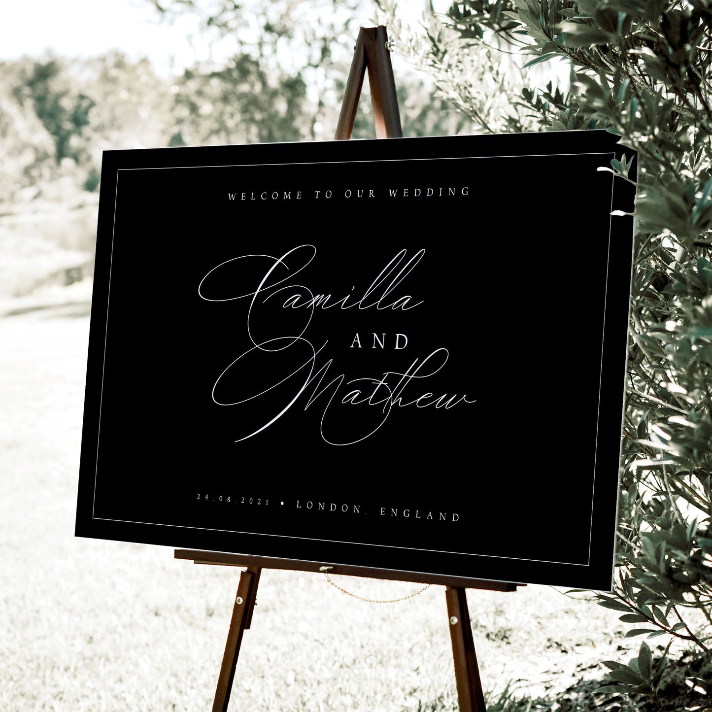 Camilla Black Wedding Welcome Sign Template