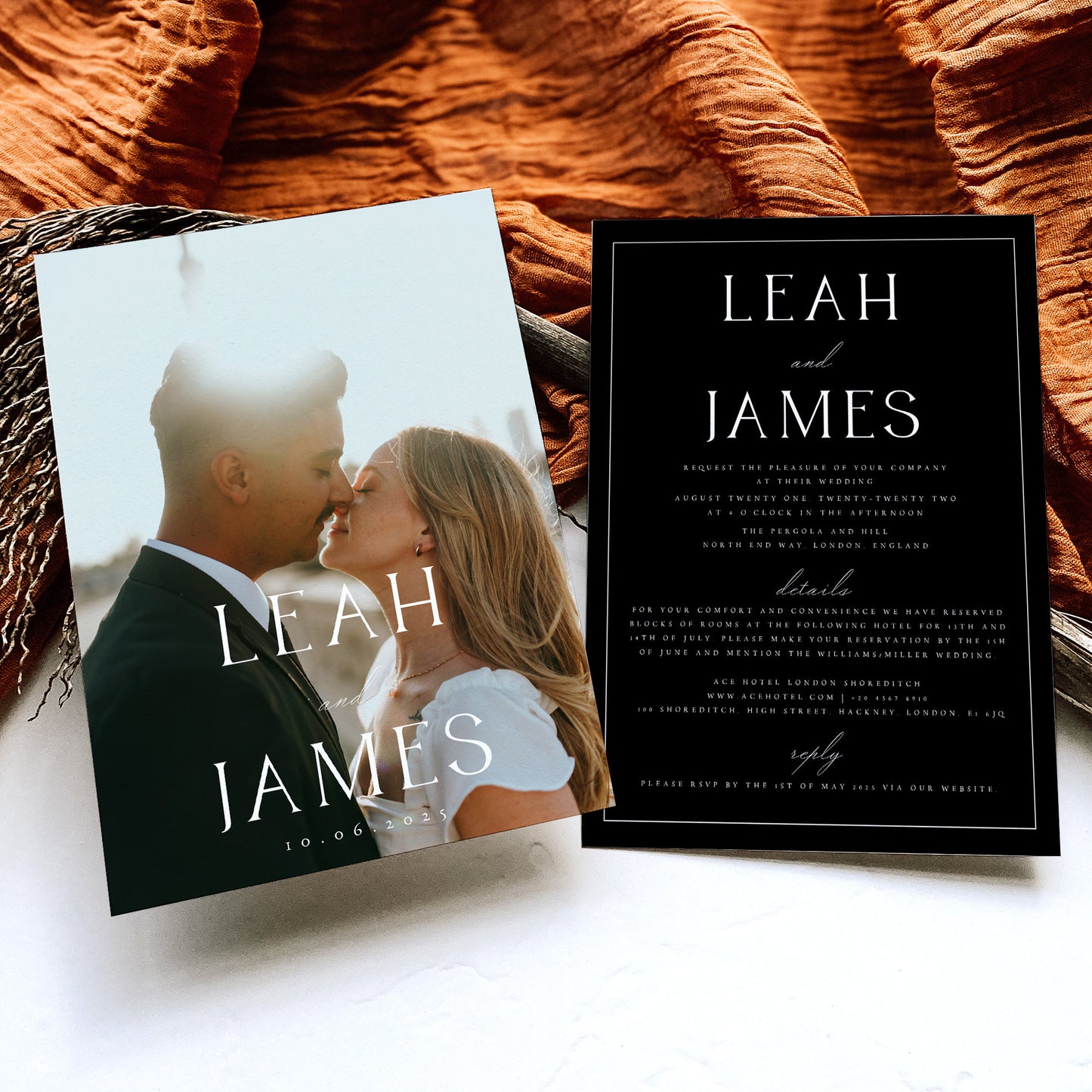 Leah Elegant Photo Wedding Invitation Template Set