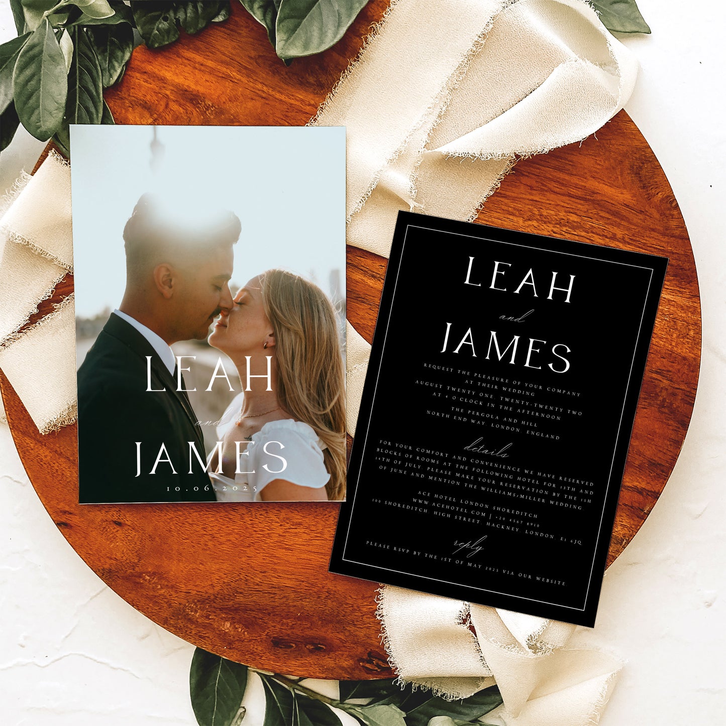 Leah Elegant Photo Wedding Invitation Template Set