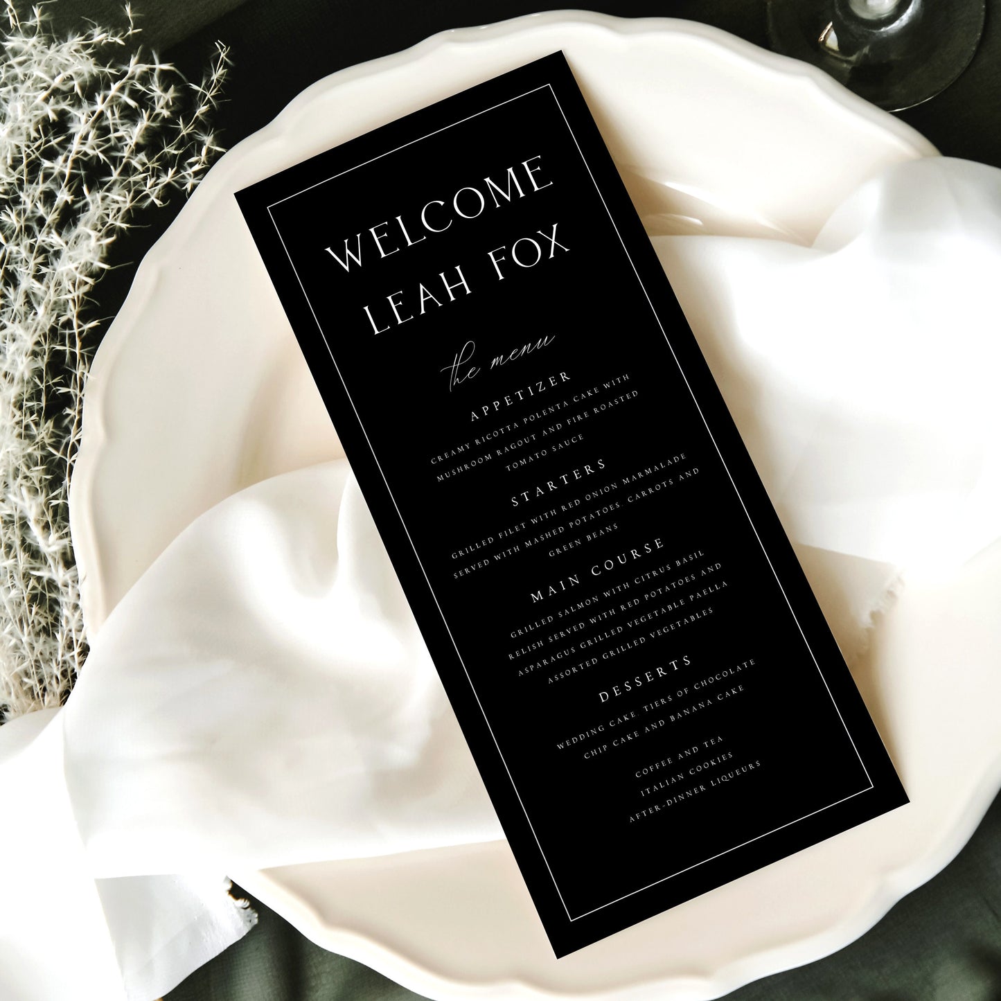 Leah Minimalist Wedding Menu Template