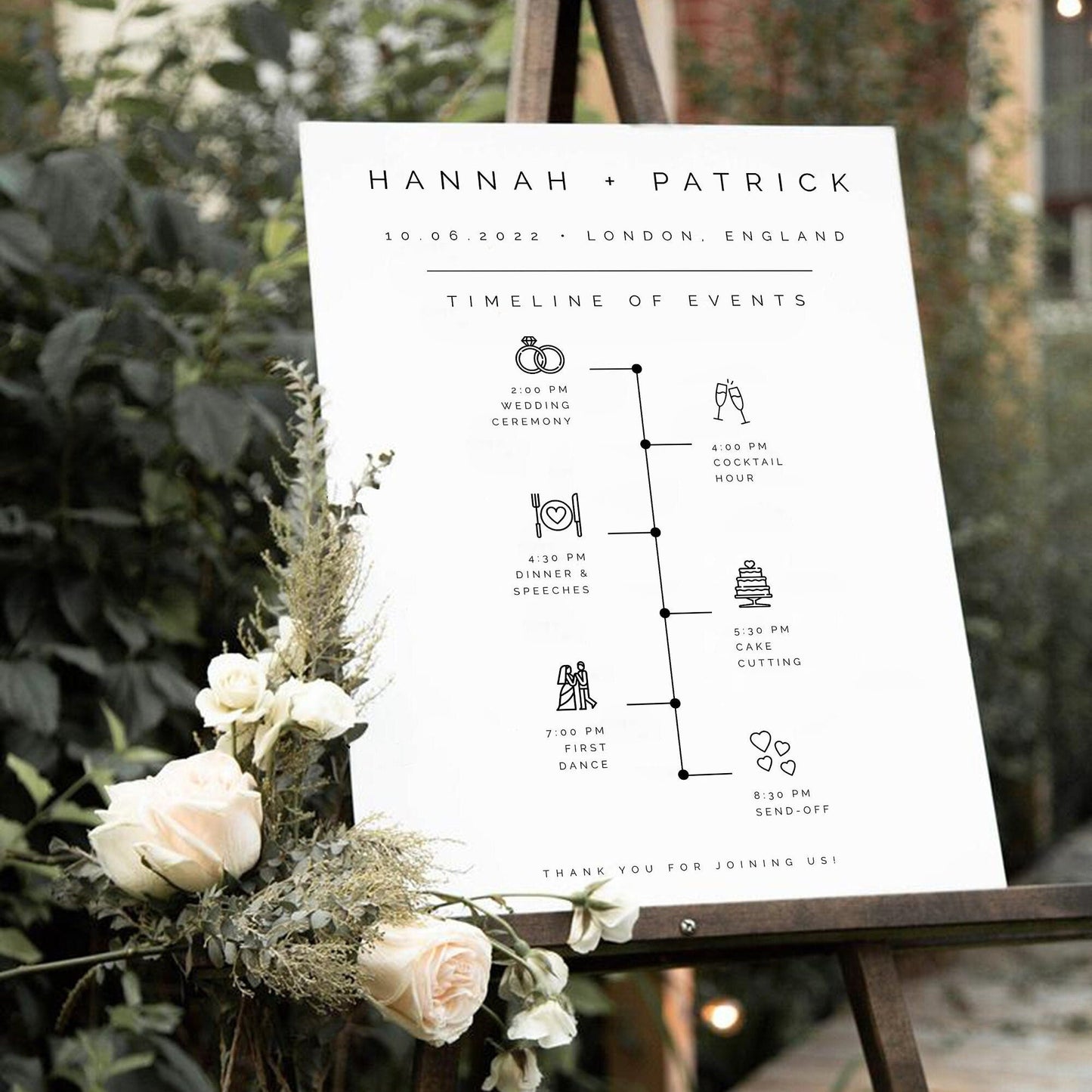 Hannah Modern Wedding Order of Events Timeline Sign Template