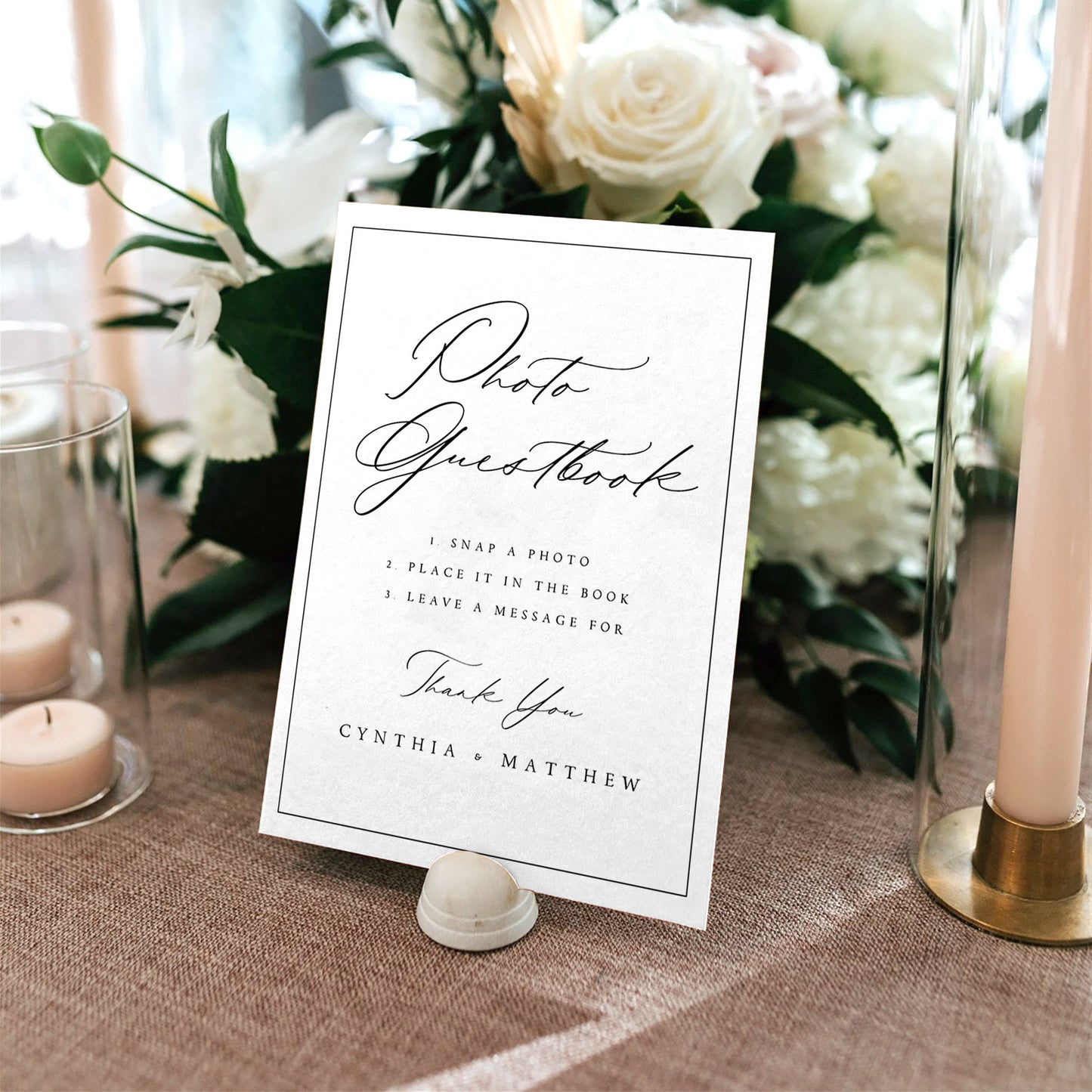 Cynthia Editable Wedding Photo Guestbook Sign Template with Border