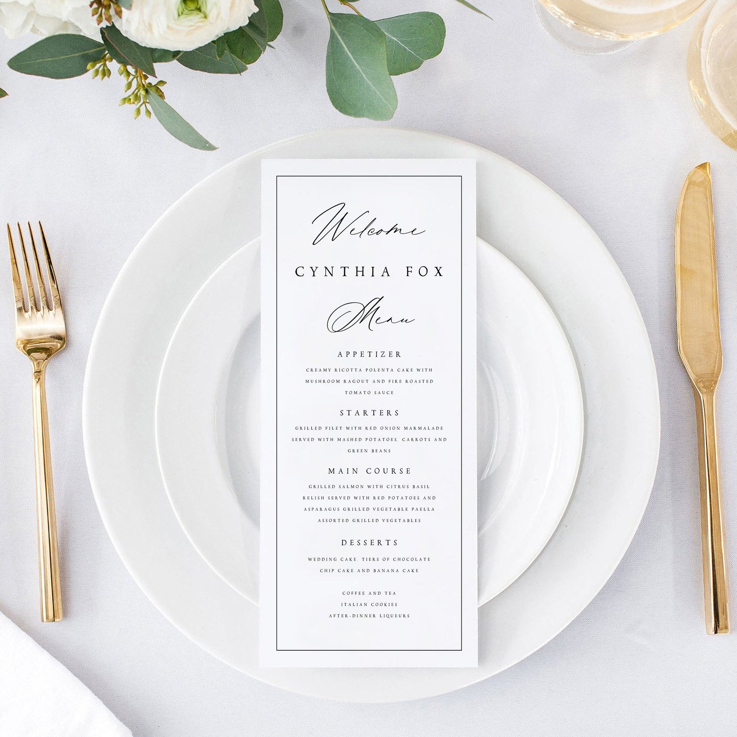 Cynthia Minimalist Wedding Menu Template