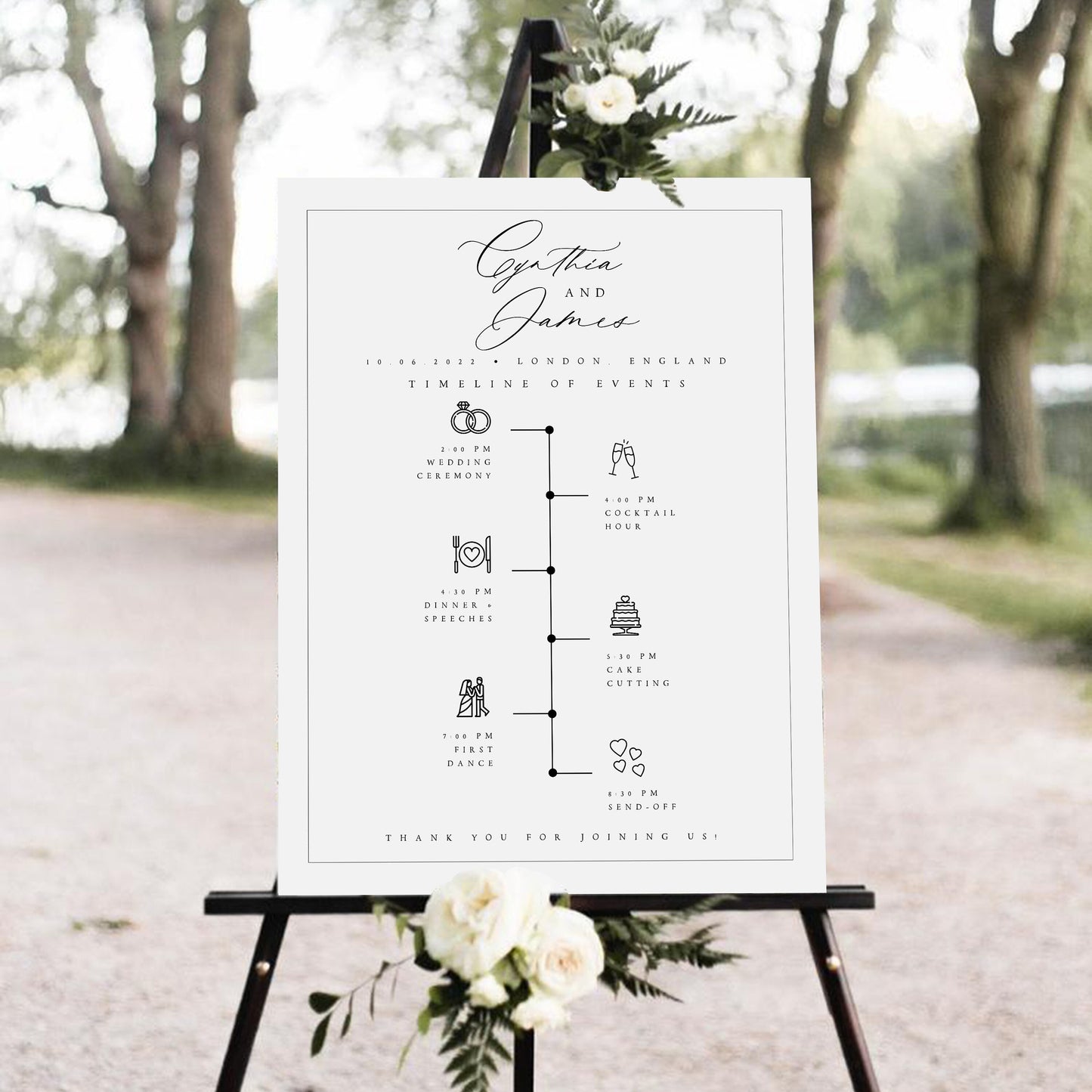 Cynthia Minimalist Wedding Order of Events Timeline Sign Template