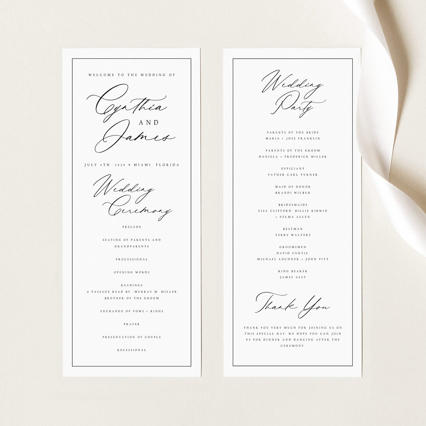 Cynthia Elegant Wedding Program Template