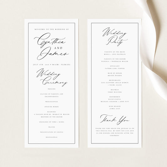 Cynthia Calligraphy & Border Wedding Program Template