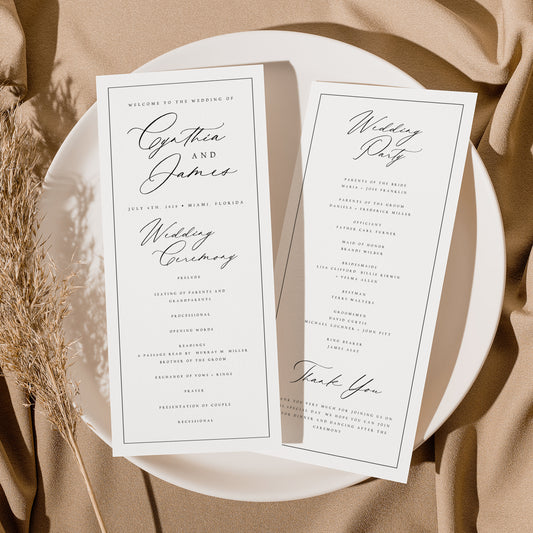 Cynthia Calligraphy & Border Wedding Program Template