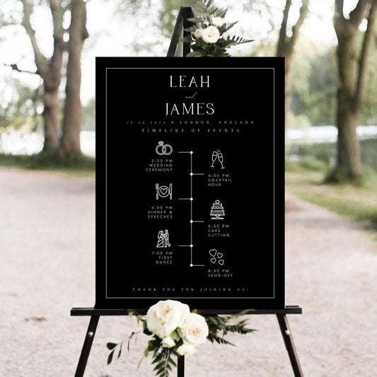 Leah Modern Wedding Order of Events Timeline Sign Template