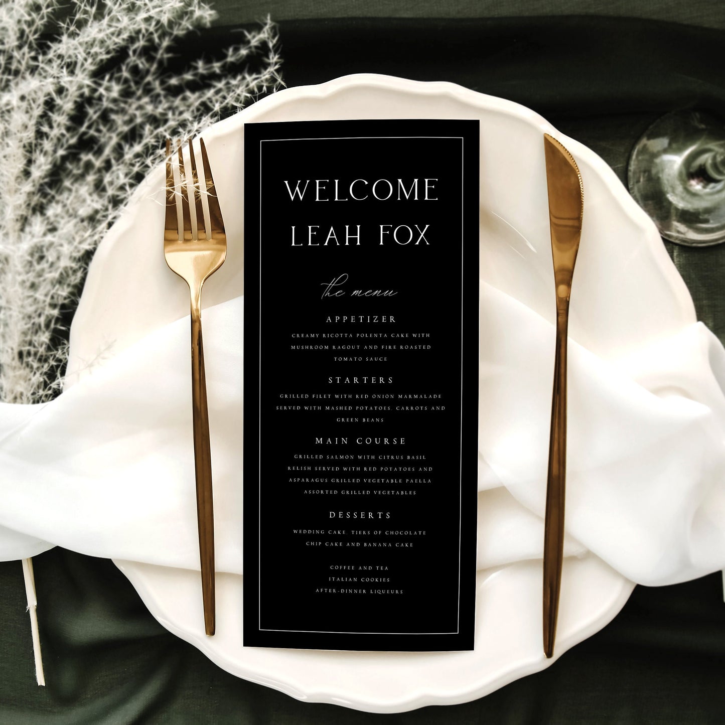 Leah Minimalist Wedding Menu Template