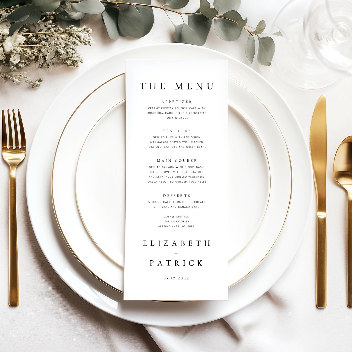 Elizabeth Minimalist Wedding Menu Template