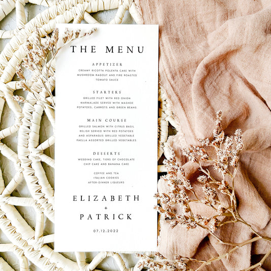 Elizabeth Minimal Wedding Menu Template